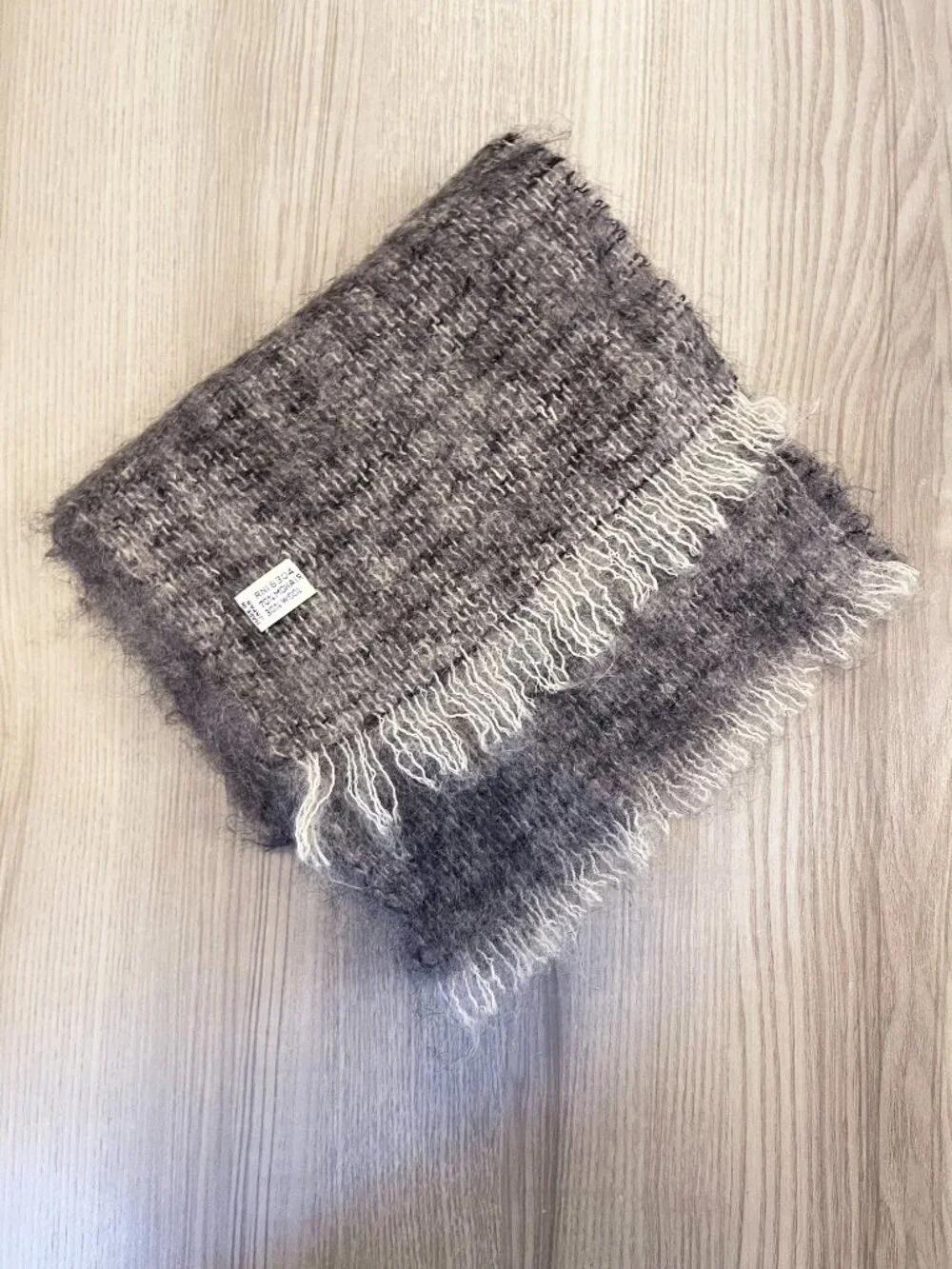 Japan Mohair Wool Scarf Gray Heathered Fringe Soft Cozy Winter Wrap